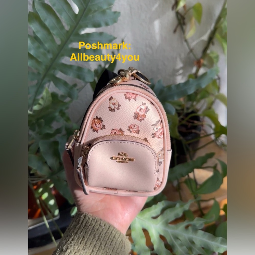 NWT COACH Mini Court Backpack Bag Charm With Rosette Print